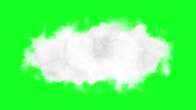 Animation of a white Cloud on green screen chroma key background. Fog or smoke effect. Represent storm , bad weather, climate and forecast.