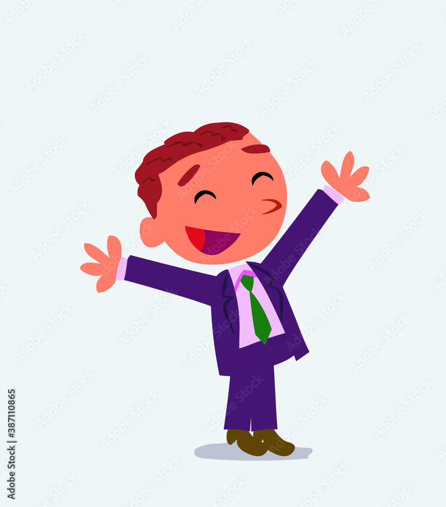 Wall mural cartoon character of businessman celebrating something with joy