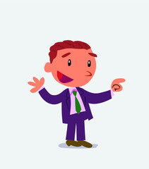  cartoon character of businessman smiling while pointing.