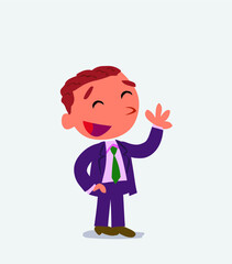 cartoon character of businessman waving informally while smiling
