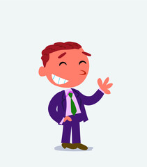 cartoon character of businessman waving informally while laughing