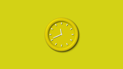 Beautiful yellow color 3d wall clock isolated on yellow background