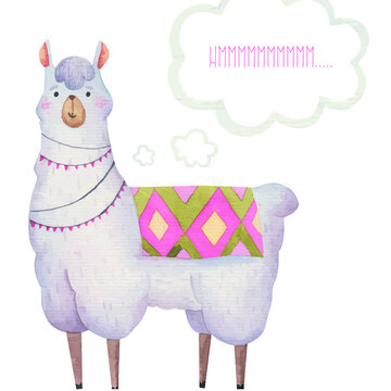cute invitation card, alpaca, lama says, childrens illustration, design, room decor, print