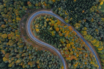 Luftaufnahme eines Herbstwaldes im Odenwald, Hessen