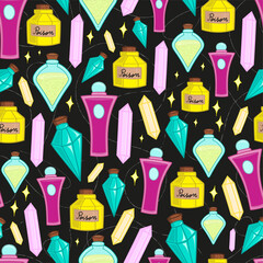 Seamless pattern with colorful potions 
