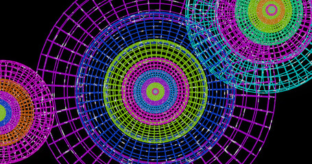 Render with a grid of colorful circles with noise