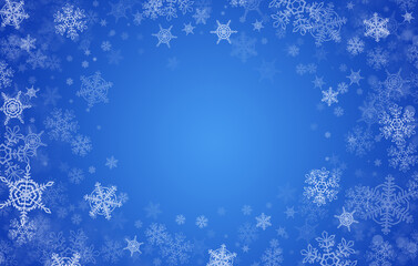 blue background with openwork snowflakes for winter cards