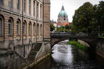 Hannover City Townhall Leine River. High quality photo