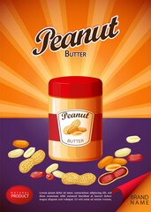 Peanut butter spread and sandwich illustration. Poster for advertising