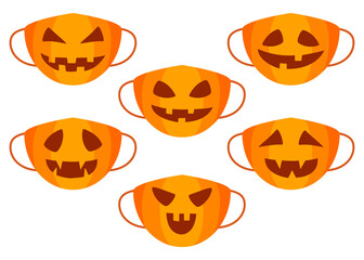 Protection individual masks emotion pumpkins. Face masks for halloween. Vector illustration