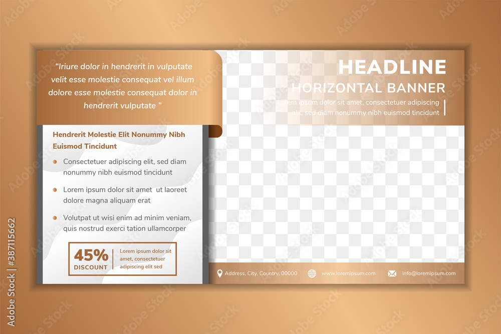 Aufkleber abstract flyer design template use horizontal layout banner. square shape for photo on right side. w