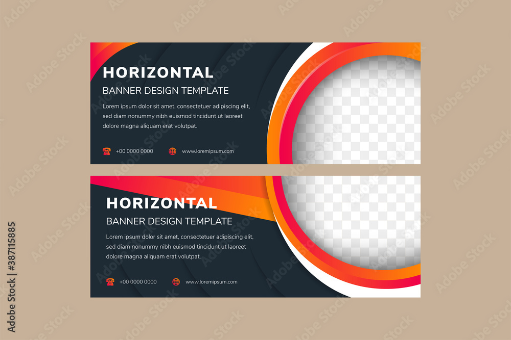 Aufkleber horizontal layout of abstract banner with quarter circle space for photo. dark blue color background