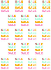 colored inscription sale with stars and dots on a white background