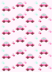 pink car, vector pattern on pink background