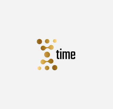 Time icon. Hourglass shaped dots. SImple flat abstract dot logo template. Modern emblem idea. Logotype concept design for business. Isolated vector illustration