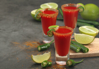 Shots with sangrita - traditional Mexican cocktail