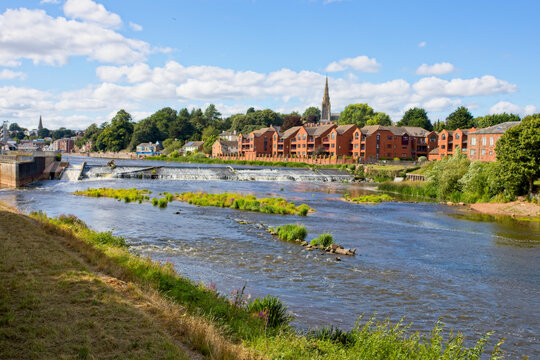 Weir on the River Exe, Exeter, Devon, England, UK.