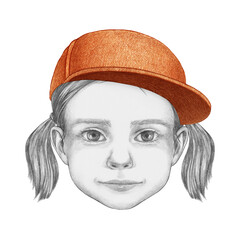 Portrait of a girl with a cap. Hand-drawn illustration. 