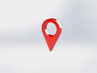 LOCATION pin glossy red arrow. The concept of tagging a sign landmark needle tip to create a route search. Isolated on white background 3D rendering 3D. – Illustration  