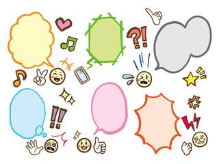 手描きの吹き出しと表情の素材のセット