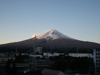 Fuji-Q Highland amusement park and Fuji mountain in Yamanashi, Japan