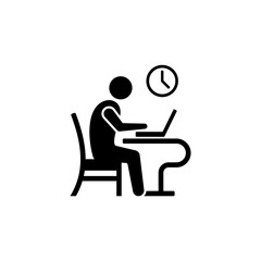 Man working at computer, vector isolated icon.