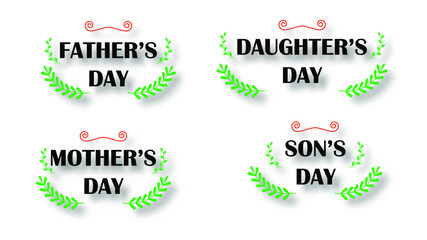 Happy Mother's Father's Daughter's Sons's Day Card Creative Shadow Background Holiday Vector Design Style Template