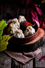 khinkali. traditional Georgian dish.. style rustic