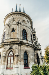 old historical temple fortress building church dilapidated middle ages building gothic style 