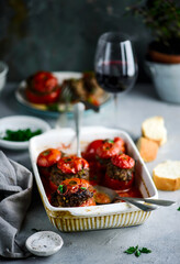 Stuffed Tomatoes in French..selective focus