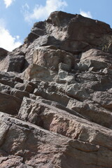 close-up of a layered granite rock spur