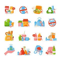 Stop Plastic Flat Icon Set