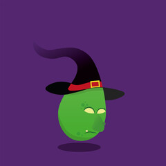 Halloween Witch character isolated on purple background