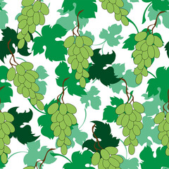 Materiał do szycia Green grape with leaves. Seamless pattern.