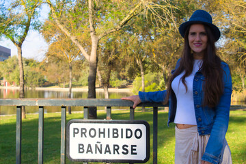 woman tourist with blue hat in europe