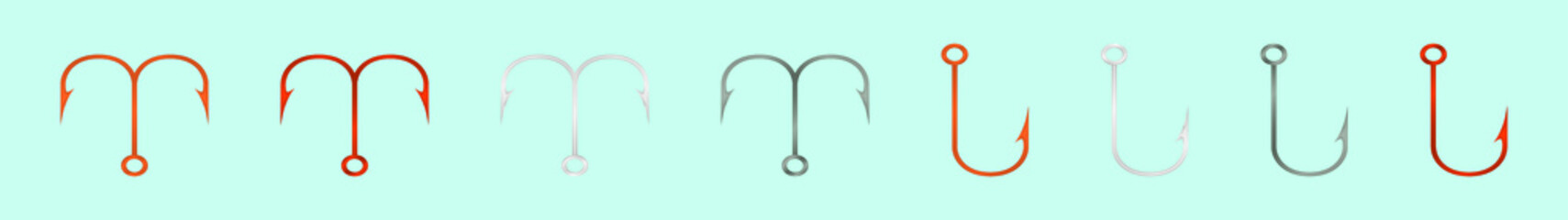 set of fishing hooks cartoon icon design template with various models. vector illustration isolated on blue background