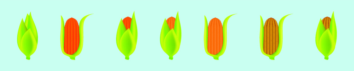 set of corn cartoon icon design template with various models. vector illustration isolated on blue background