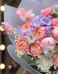 Flower composition. Macro photo. Wedding decor. A Beautiful bouquet of fresh flowers.
