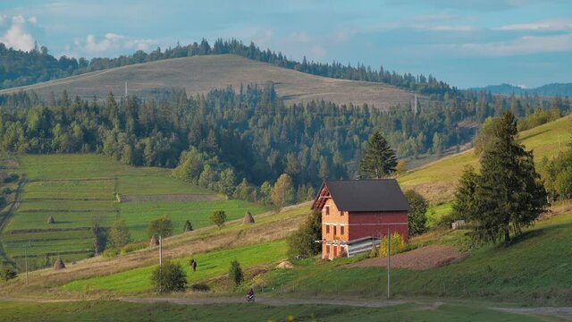 Lonely unfinished cottage in beautiful Carpathian mountains in Ukraine
