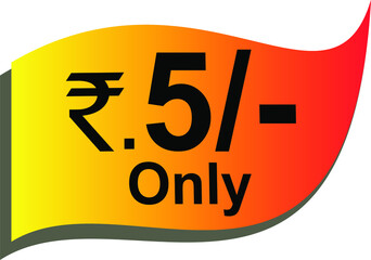 Naklejka premium Friendly Number rupees 5 Five Guy With Text, rs 5/- only, indian rupees symbol, holding 5 rupees Indian coin, five rupee coin in vector illustration, price tag, Rupee price tag Icon, Flat money cash
