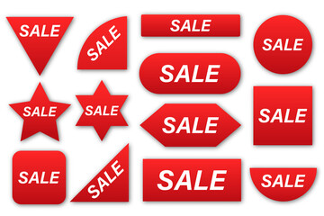 Price tags collection. Sale red labels isolated on white background. 