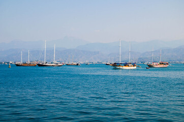 Fototapeta na wymiar Sailing boats in the port of Fethiye stock photo