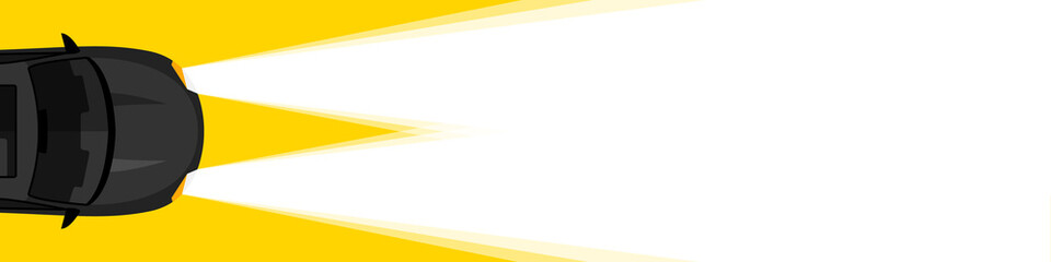 Banner concept. Banner car light on yellow background, view from above. Vector illustration © Роман Ярощук