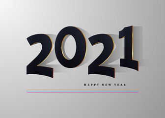 2021 Happy New Year. Black numbers with gold edging. Vector illustration.