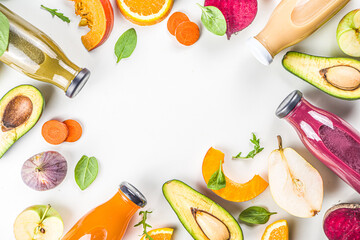 Various bottle fruit and vegetable smoothie