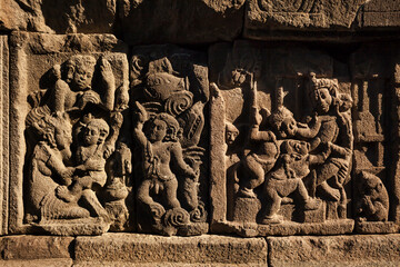 close-up view of one of the Prambanan Hindu Temple bas-reliefs in Yogyakarta, Java, Indonesia