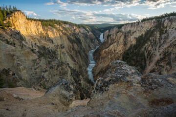 Fototapeta na wymiar lower falls of the yellowstone national park from artist point at sunset, wyoming, usa