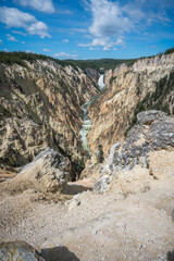 lower falls of the yellowstone national park from artist point, wyoming, usa