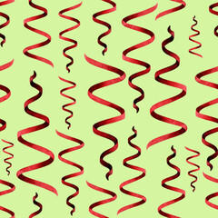 seamless pattern on light green background watercolor 
red ribbons