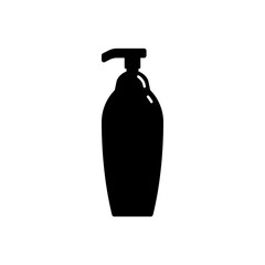 Cosmetic container in the form of plastic bottle with spray head. Illustration design in the form of silhouette with thin white lines. Isolated icon in flat style on white background